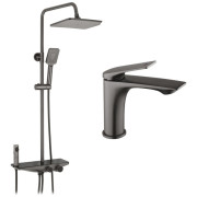 Набор 2 в 1 душевая система Kroner Armada-GRP066 + смеситель для раковины Graz-GRP010 графит CVS30165