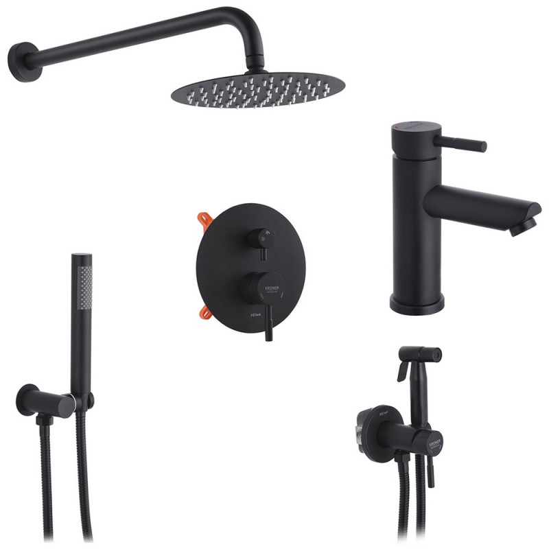 Набір 3 в 1 душова система Kroner Edelstahl Klassisch-SCH082 + змішувач Edelstahl Klassisch-SCH010 + душ гігієнічний SCH053 чорний CVS30166