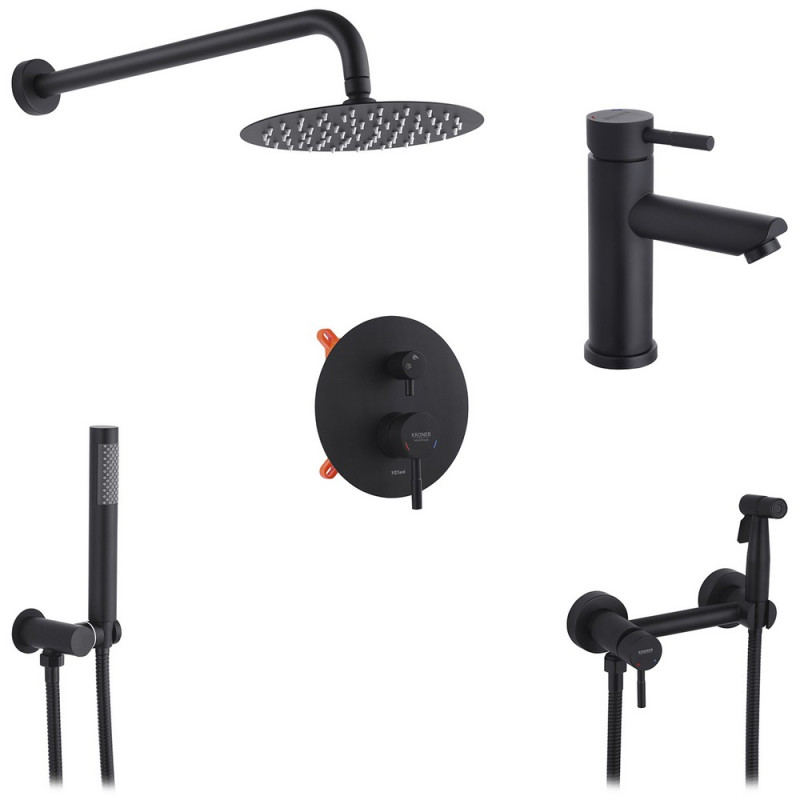Набор 3 в 1 душевая система Kroner Edelstahl Klassisch-SCH082 + смеситель Edelstahl Klassisch-SCH010 + гигиенический душ SCH052 черный CVS30167