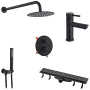 Набір 3 в 1 душова система Kroner Edelstahl Klassisch-SCH082 + змішувач Edelstahl Klassisch-SCH010 + трап Harz SCH60 чорний CVS30168