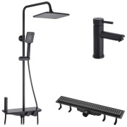 Набор 3 в 1 душевая система Kroner Armada-SCH066 + смеситель Edelstahl Klassisch-SCH010 + трап Harz SCH60 черный CVS30169