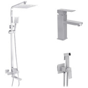 Набір 3 в 1 душова система Kroner Edelstahl Kubus-ESG063 + змішувач Edelstahl Kubus-ESG010 + душ гігієнічний ESG053 нікель CVS30172