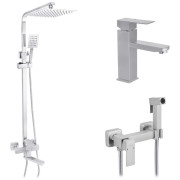 Набір 3 в 1 душова система Kroner Edelstahl Kubus-ESG063 + змішувач Edelstahl Kubus-ESG010 + душ гігієнічний ESG052 нікель CVS30173