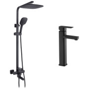 Набір 2 в 1 душова система Kroner Edelstahl Kubus-SCH063 + змішувач для раковини Edelstahl Kubus-SCH010-3 чорний CVS30177