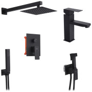 Набір 3 в 1 душова система Kroner Edelstahl Kubus-SCH082 + змішувач Edelstahl Kubus-SCH010 + гігієнічний душ SCH053 чорний CVS30182