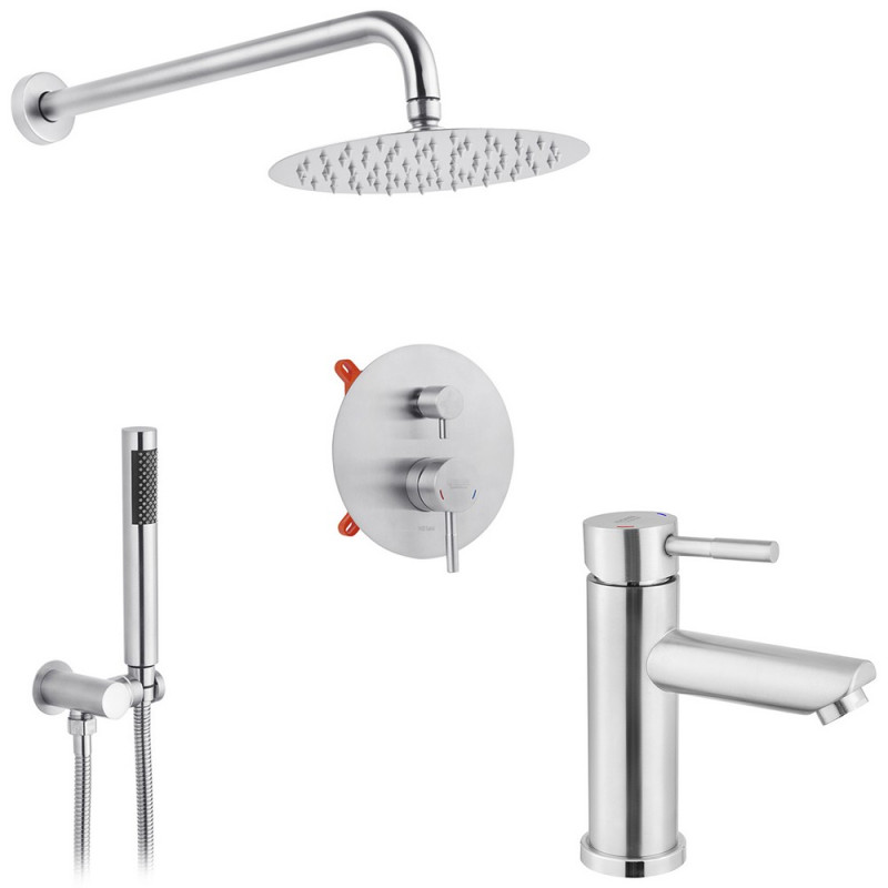 Набор 2 в 1 душевая система Kroner Edelstahl Klassisch-ESG082 + смеситель для раковины Edelstahl Klassisch-ESG010 никель CVS30205