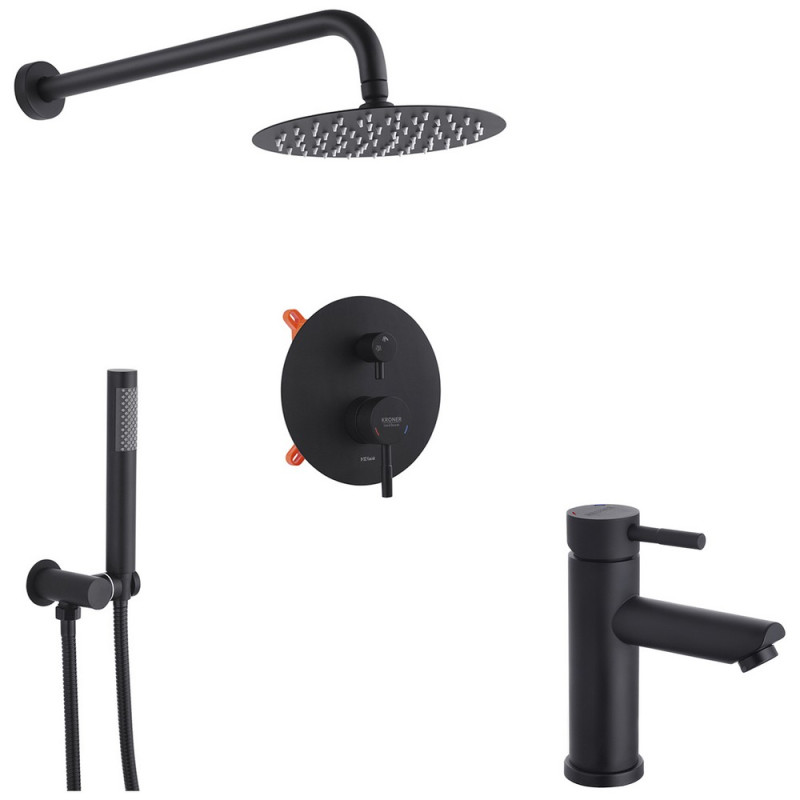 Набор 2 в 1 душевая система Kroner Edelstahl Klassisch-SCH082 + смеситель для раковины Edelstahl Klassisch-SCH010 черный CVS30163