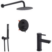Набор 2 в 1 душевая система Kroner Edelstahl Klassisch-SCH082 + смеситель для раковины Edelstahl Klassisch-SCH010 черный CVS30163