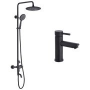 Набор 2 в 1 душевая система Kroner Edelstahl Klassisch-SCH063 + смеситель для раковины Edelstahl Klassisch-SCH010 черный CVS30164