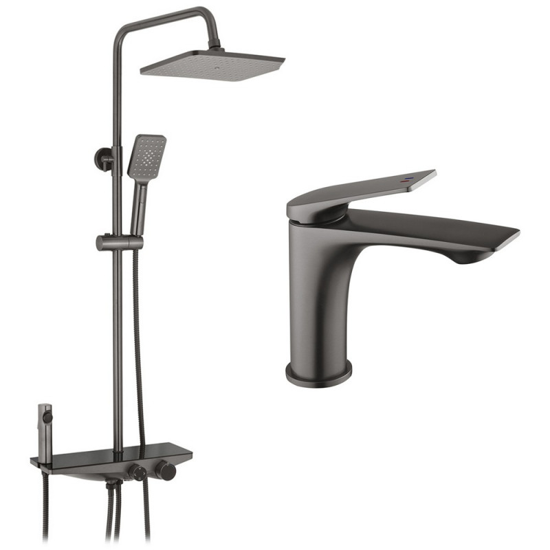 Набір 2 в 1 душова система Kroner Armada-GRP066 + змішувач для раковини Graz-GRP010 графіт CVS30165