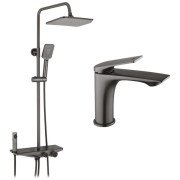 Набор 2 в 1 душевая система Kroner Armada-GRP066 + смеситель для раковины Graz-GRP010 графит CVS30165