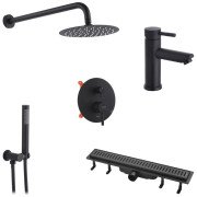 Набор 3 в 1 душевая система Kroner Edelstahl Klassisch-SCH082 + смеситель Edelstahl Klassisch-SCH010 + трап Harz SCH60 черный CVS30168