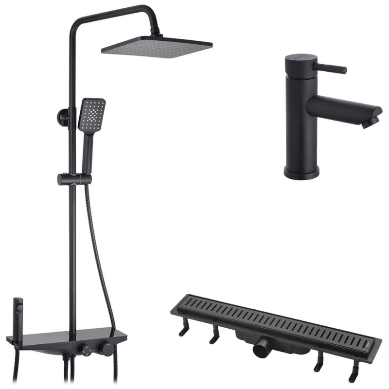 Набір 3 в 1 душова система Kroner Armada-SCH066 + змішувач Edelstahl Klassisch-SCH010 + трап Harz SCH60 чорний CVS30169