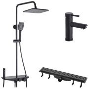 Набор 3 в 1 душевая система Kroner Armada-SCH066 + смеситель Edelstahl Klassisch-SCH010 + трап Harz SCH60 черный CVS30169