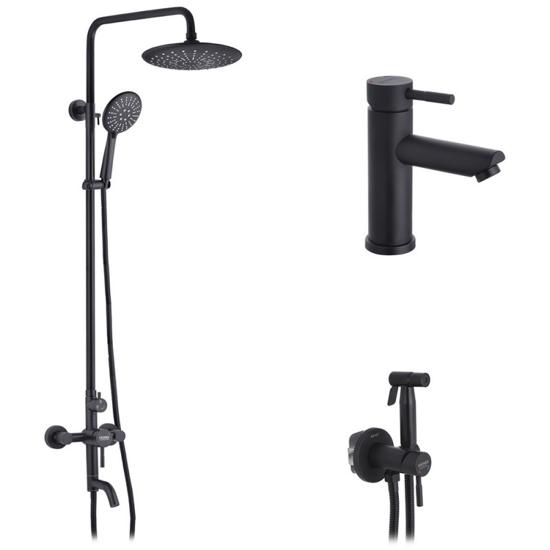 Набір 3 в 1 душова система Kroner Edelstahl Klassisch-SCH063 + змішувач для раковини Edelstahl Klassisch-SCH010 + душ гігієнічний SCH053 чорний CVS30170