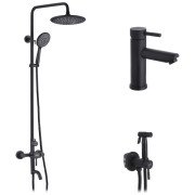 Набор 3 в 1 душевая система Kroner Edelstahl Klassisch-SCH063 + смеситель для раковины Edelstahl Klassisch-SCH010 + гигиенический душ SCH053 черный CVS30170