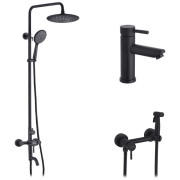 Набір 3 в 1 душова система Kroner Edelstahl Klassisch-SCH063 + змішувач для раковини Edelstahl Klassisch-SCH010 + душ гігієнічний SCH052 чорний CVS30171