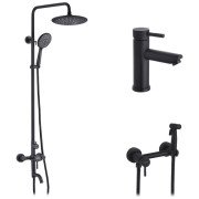 Набор 3 в 1 душевая система Kroner Edelstahl Klassisch-SCH063 + смеситель для раковины Edelstahl Klassisch-SCH010 + гигиенический душ SCH052 черный CVS30171