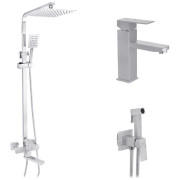 Набір 3 в 1 душова система Kroner Edelstahl Kubus-ESG063 + змішувач Edelstahl Kubus-ESG010 + душ гігієнічний ESG053 нікель CVS30172