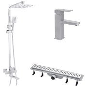 Набор 3 в 1 душевая система Kroner Edelstahl Kubus-ESG063 + смеситель Edelstahl Kubus-ESG010 + трап Harz S60 никель CVS30174