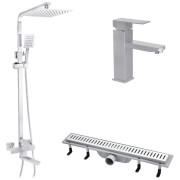 Набір 3 в 1 душова система Kroner Edelstahl Kubus-ESG063+змішувач Edelstahl Kubus-ESG010+трап Harz S60 нікель CVS30174