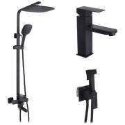 Набор 3 в 1 душевая система Kroner Edelstahl Kubus-SCH063 + смеситель Edelstahl Kubus-SCH010 + гигиенический душ SCH053 черный CVS30176