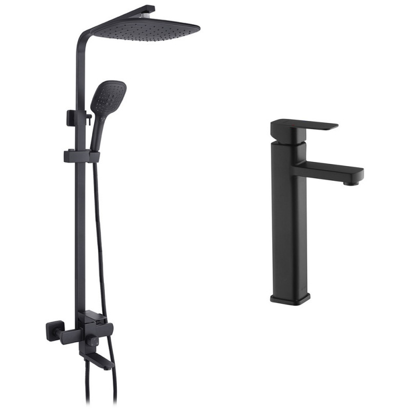 Набір 2 в 1 душова система Kroner Edelstahl Kubus-SCH063 + змішувач для раковини Edelstahl Kubus-SCH010-3 чорний CVS30177