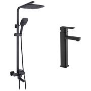 Набор 2 в 1 душевая система Kroner Edelstahl Kubus-SCH063 + смеситель для раковины Edelstahl Kubus-SCH010-3 черный CVS30177