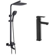 Набір 2 в 1 душова система Kroner Edelstahl Kubus-SCH063 + змішувач для раковини Edelstahl Kubus-SCH010-3 чорний CVS30177