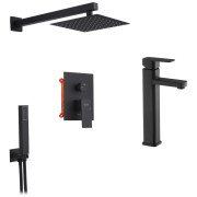 Набор 2 в 1 душевая система Kroner Edelstahl Kubus-SCH082 + смеситель для раковины Edelstahl Kubus-SCH010-3 черный CVS30178