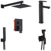 Набір 3 в 1 душова система Kroner Edelstahl Kubus-SCH082 + змішувач Edelstahl Kubus-SCH010-3 + гігієнічний душ SCH053 чорний CVS30179