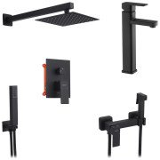 Набор 3 в 1 душевая система Kroner Edelstahl Kubus-SCH082 + смеситель Edelstahl Kubus-SCH010-3 + гигиенический душ SCH052 черный CVS30180