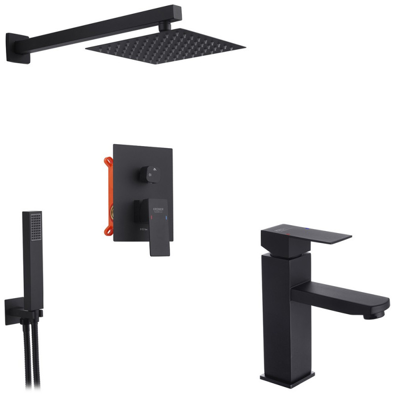 Набір 2 в 1 душова система Kroner Edelstahl Kubus-SCH082 + змішувач для раковини Edelstahl Kubus-SCH010 чорний CVS30181