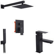 Набір 2 в 1 душова система Kroner Edelstahl Kubus-SCH082 + змішувач для раковини Edelstahl Kubus-SCH010 чорний CVS30181