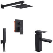 Набор 2 в 1 душевая система Kroner Edelstahl Kubus-SCH082 + смеситель для раковины Edelstahl Kubus-SCH010 черный CVS30181