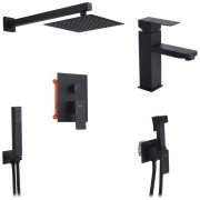 Набор 3 в 1 душевая система Kroner Edelstahl Kubus-SCH082 + смеситель Edelstahl Kubus-SCH010 + гигиенический душ SCH053 черный CVS30182