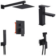 Набір 3 в 1 душова система Kroner Edelstahl Kubus-SCH082 + змішувач Edelstahl Kubus-SCH010 + гігієнічний душ SCH053 чорний CVS30182