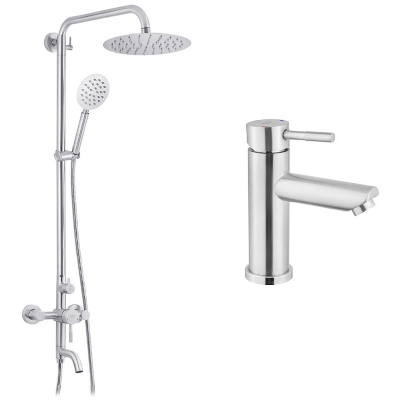 Набор 2 в 1 душевая система Kroner Edelstahl Klassisch-ESG063 + смеситель для раковины Edelstahl Klassisch-ESG010 никель CVS30204