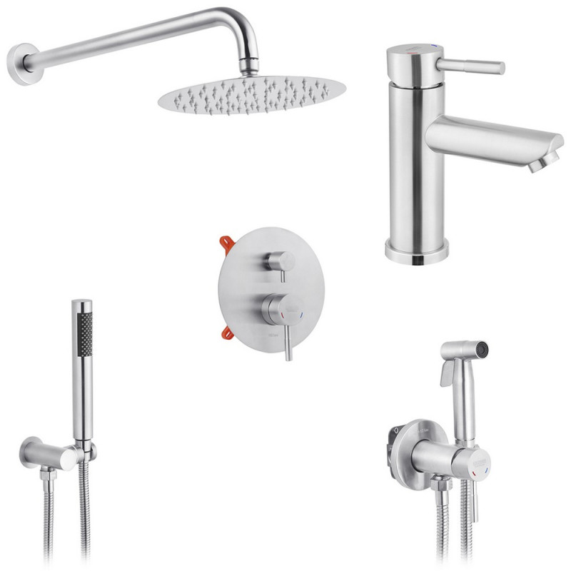 Набір 3 в 1 душова система Kroner Edelstahl Klassisch-ESG082 + змішувач Edelstahl Klassisch-ESG010 + душ гігієнічний ESG053 нікель CVS30206