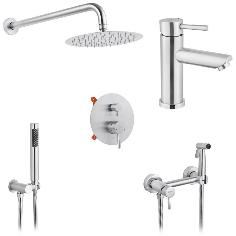 Набор 3 в 1 душевая система Kroner Edelstahl Klassisch-ESG082 + смеситель Edelstahl Klassisch-ESG010 + гигиенический душ ESG052 никель CVS30207