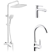 Набір 3 в 1 душова система Kroner Essen-C063 + змішувач для раковини Essen-C010 + змішувач Essen-C030 хром CVS30216