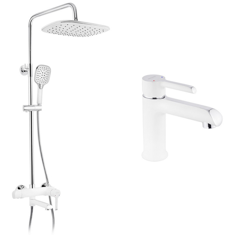 Набір 2 в 1 душова система Kroner Essen-W063 + змішувач для раковини Essen-W010 хром/білий CVS30217