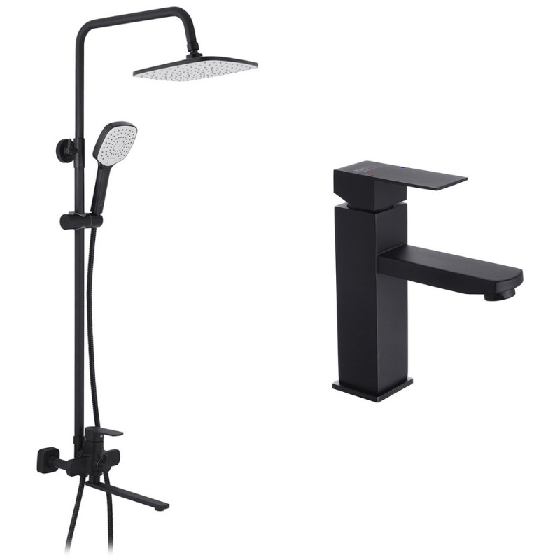 Набор 2 в 1 душевая система Kroner Armada-SCH067 + смеситель для раковины Kubus-SCH010 черный CVS30221