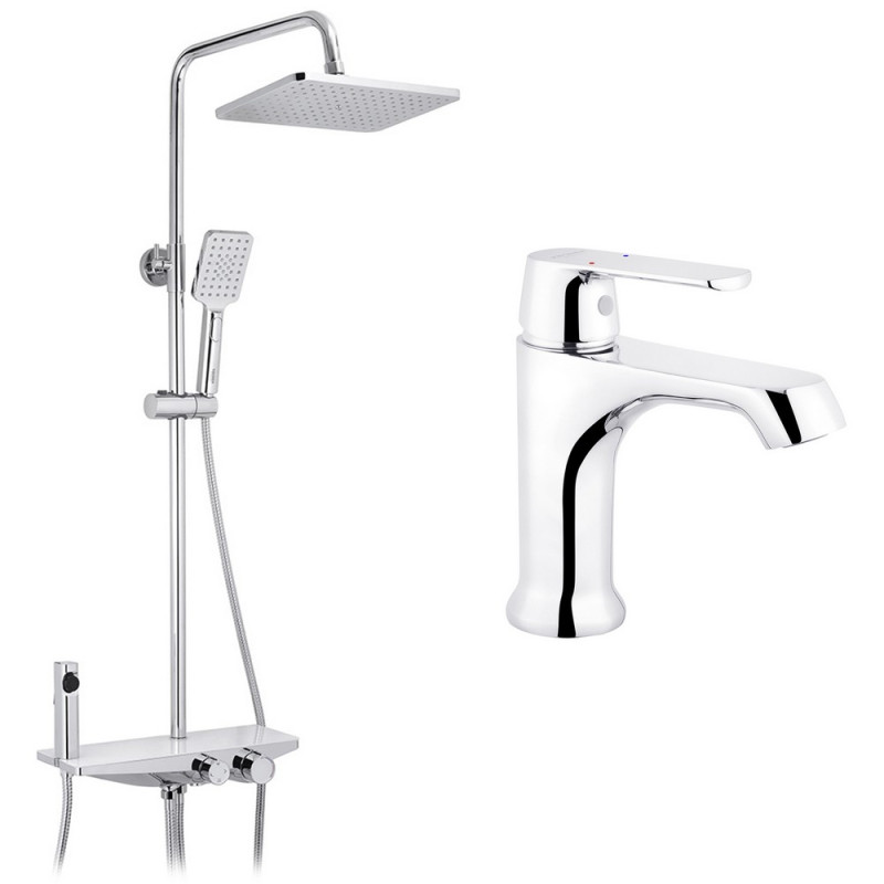 Набор 2 в 1 душевая система Kroner Armada-W066 + смеситель для раковины Armada-C010 хром/белый CVS30222