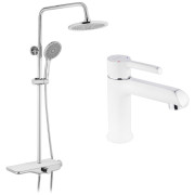 Набір 2 в 1 душова система Kroner Armada-W065 + змішувач для раковини Essen-W010 хром/білий CVS30223