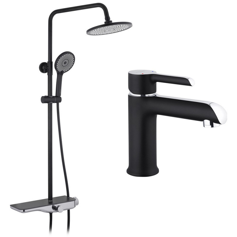 Набор 2 в 1 душевая система Kroner Armada-SCH065 + смеситель для раковины Essen-SCH010 хром/черный CVS30224