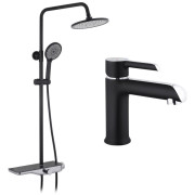 Набір 2 в 1 душова система Kroner Armada-SCH065 + змішувач для раковини Essen-SCH010 хром/чорний CVS30224