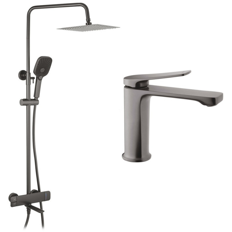 Набір 2 в 1 душова система Kroner Makon-GRP063 + змішувач для раковини Makon-GRP010 графіт CVS30226