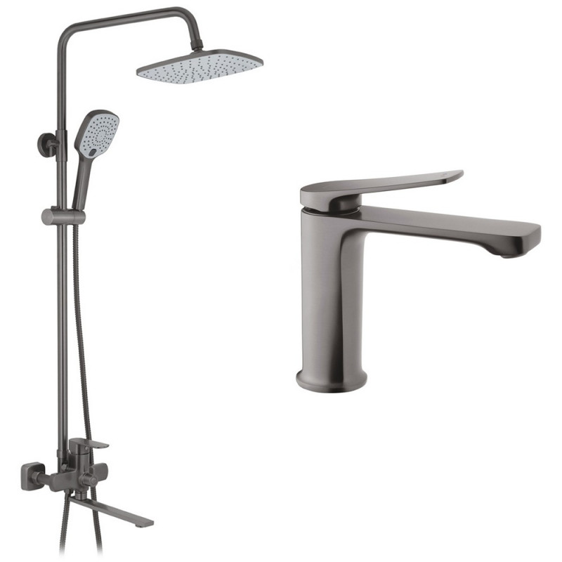 Набор 2 в 1 душевая система Kroner Armada-GRP067 + смеситель для раковины Makon-GRP010 графит CVS30227