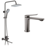 Набір 2 в 1 душова система Kroner Armada-GRP067 + змішувач для раковини Makon-GRP010 графіт CVS30227